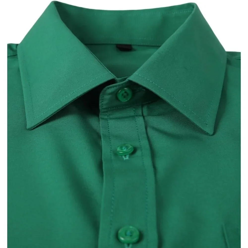 Men's Green Dress Long Sleeve Button Down Business Formal Stretch Shirts - Picture 3 of 6